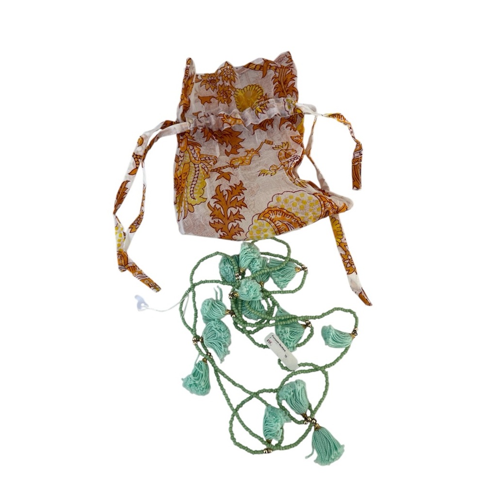 Roberta Roller Rabbit Mint Green Tassel Beaded PomPom Necklace NWT - Picture 2 of 7